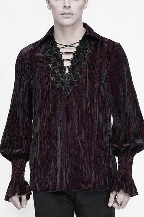 Black And Red Velvet Lantern Sleeves Loose Mens Gothic Blouse
