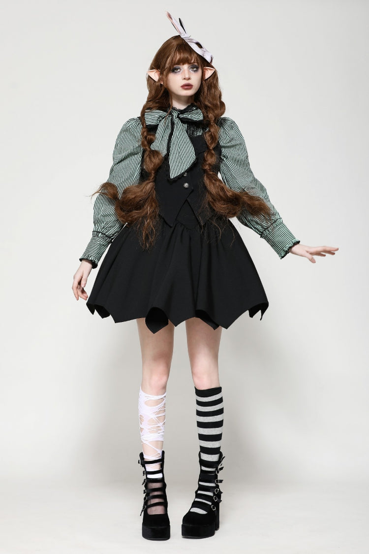 Black Lace-Up Buttons Back Bat Wings Women's Gothic Vest
