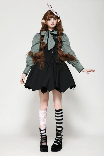 Black Lace-Up Buttons Back Bat Wings Women's Gothic Vest