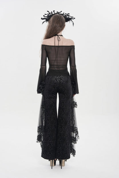 Black Embroidered Lace Women's Printed Mesh Floral Gothic Pants