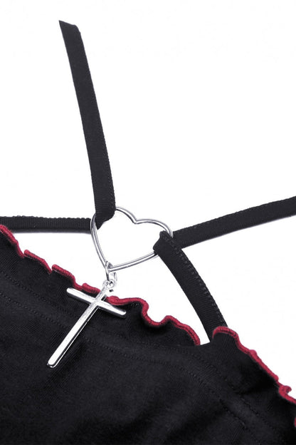 Black Cross Lace-Up Bat Wings Backless Women's Punk Rock Crop Top