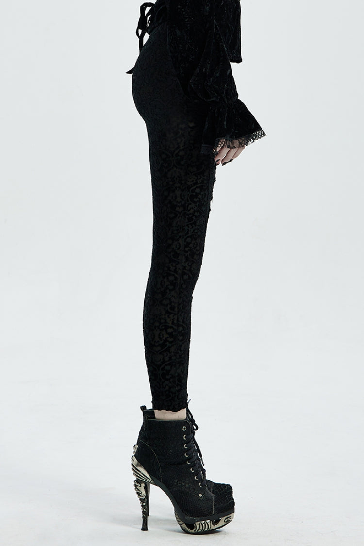 Black Jacquard Women's Gothic Leggings