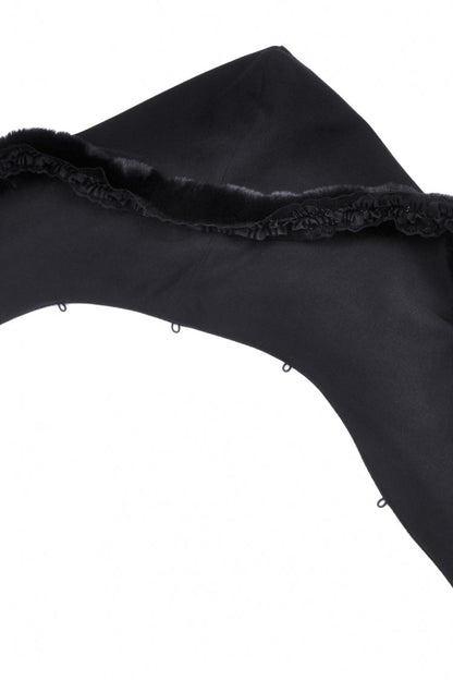 Black Lapel Collar Long Sleeves Women's Gothic High Low Woolen Dovetail Coat with Hood