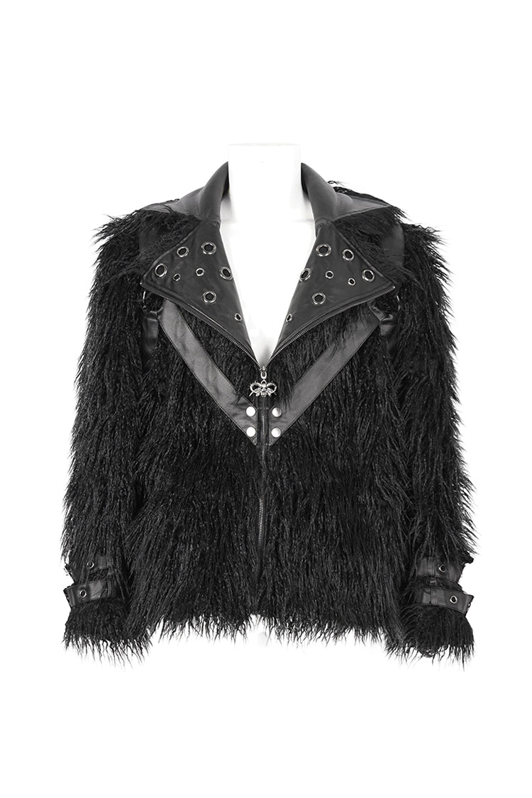 Black Lapel Collar Collar Faux Fur Men's Punk Jacket