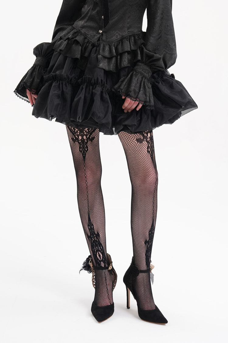 Black Bubble Ruffle Mesh Women's Gothic Skirt