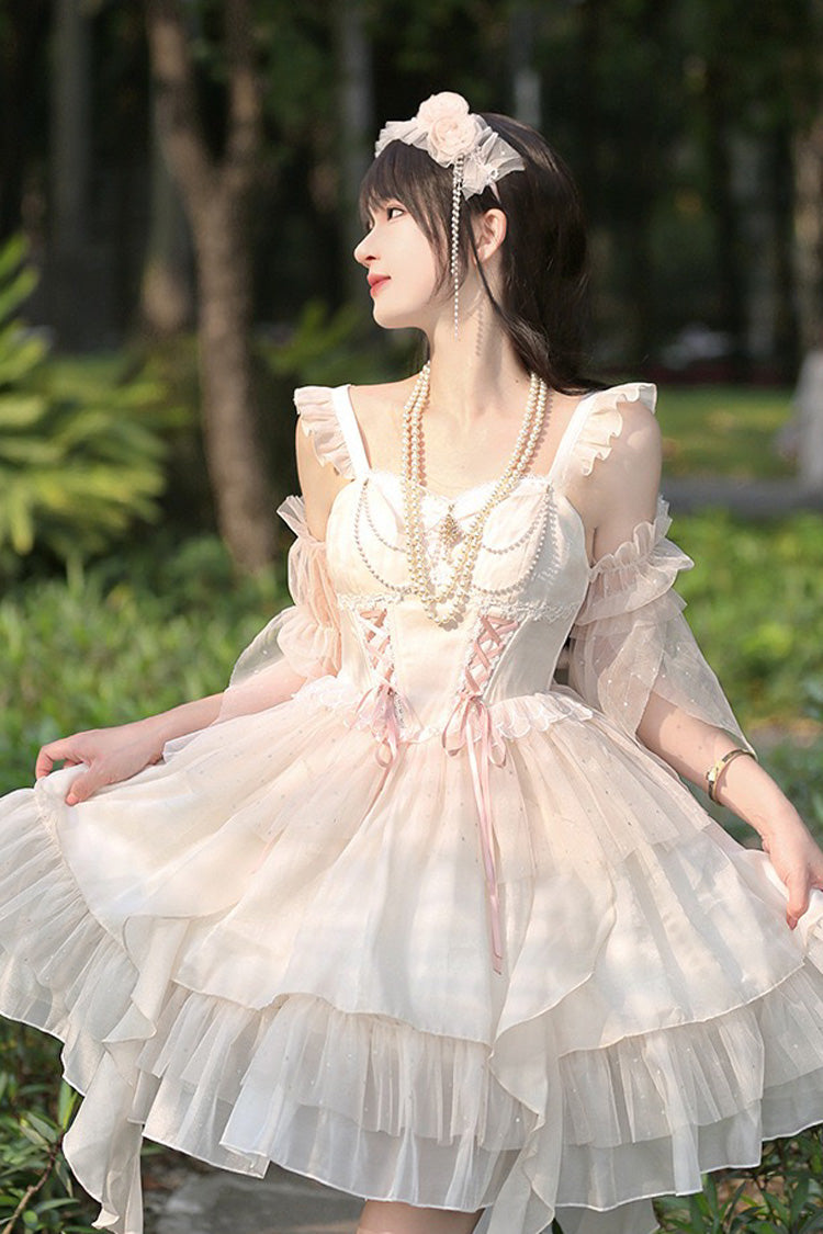 Apricot The Moon Goddess's Song Multi-layer Ruffle Lace-Up Sweet Elegant Lolita Jsk Dress