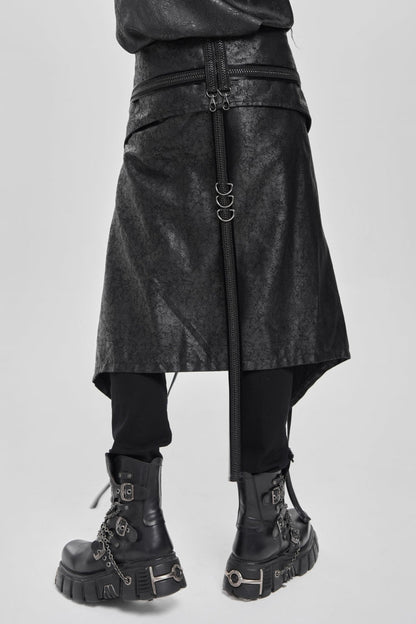 Black D-ring Buckle Zipper Men's Punk Skirt