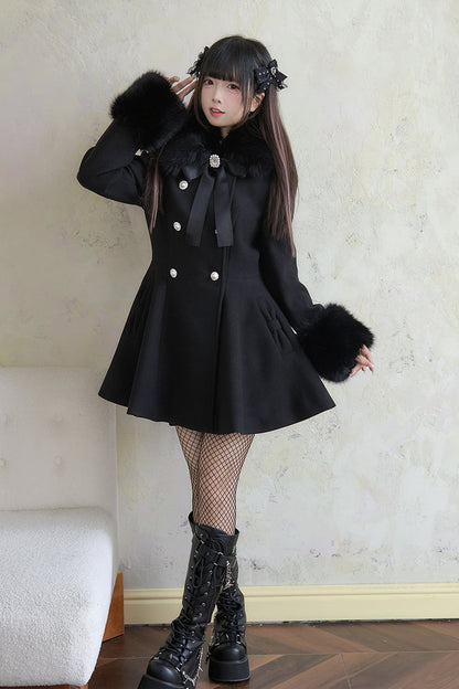 Black Double-Breasted Long Sleeves Bowknot Japanese Sweet Lolita Coat