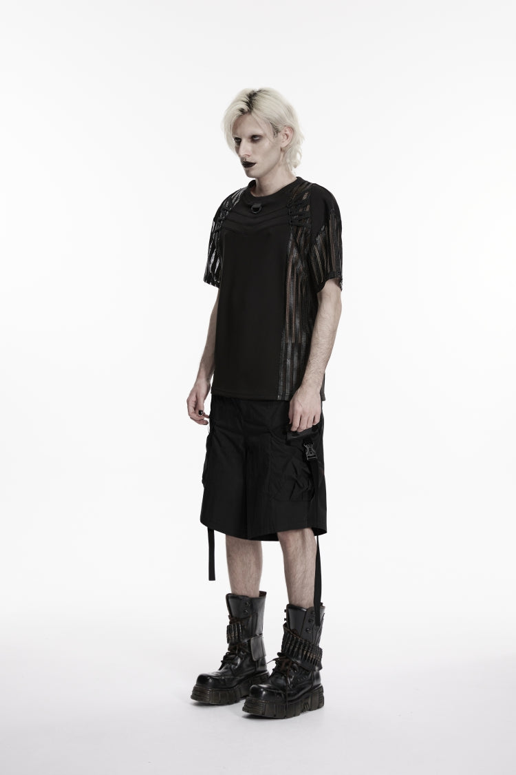 Black Buckled Men's Punk Shorts WIth Big Pocket