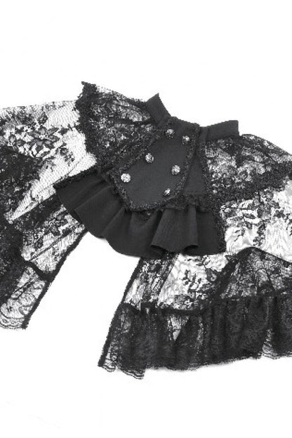 Black Bouble-Breasted Floral Lace Women's Gothic Cape