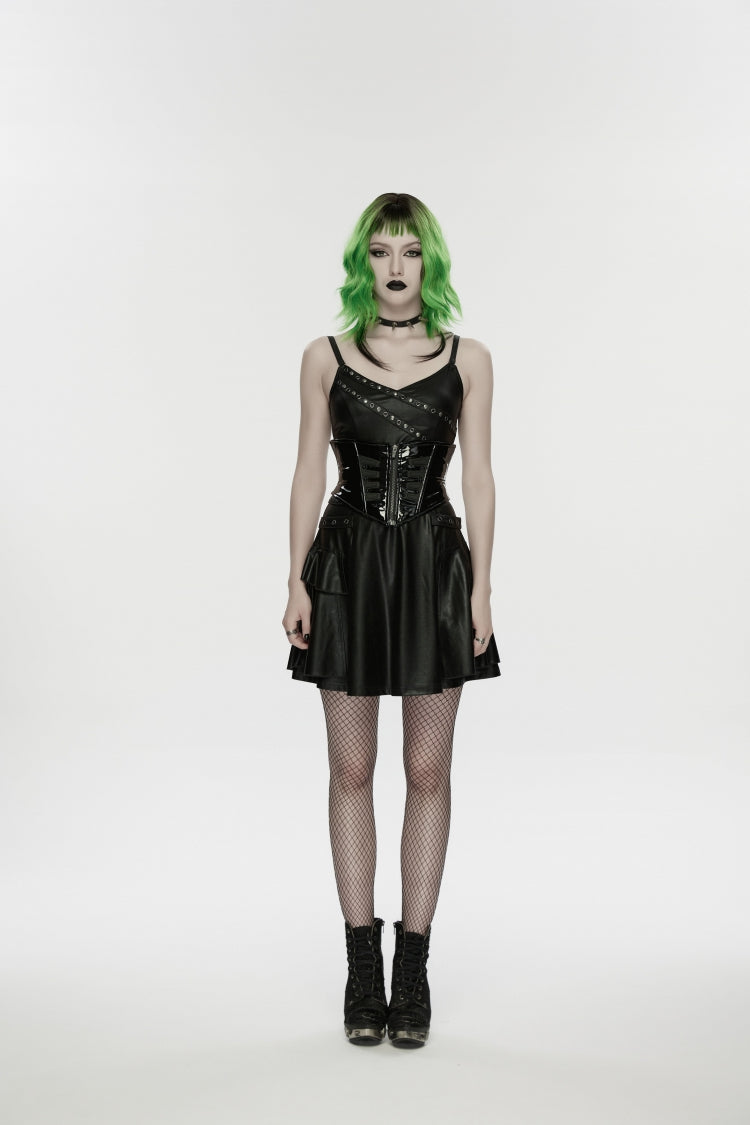 Black Lace-Up Slim Zippered Women's Punk Underbust Corset