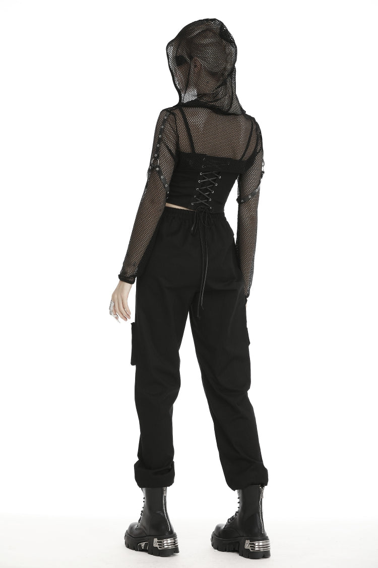 Black Long Sleeves Fishnet Mesh Women's Gothic Punk Hooded Cape