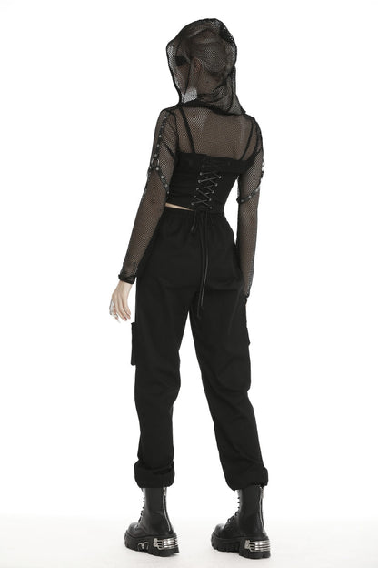 Black Long Sleeves Fishnet Mesh Women's Gothic Punk Hooded Cape