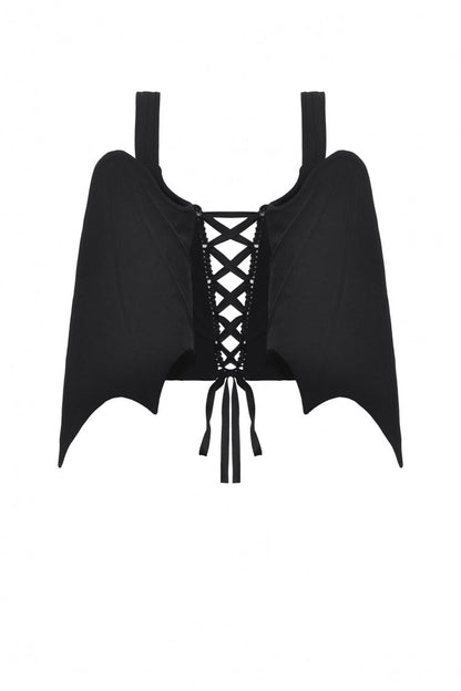Black Lace-Up Buttons Back Bat Wings Women's Gothic Vest