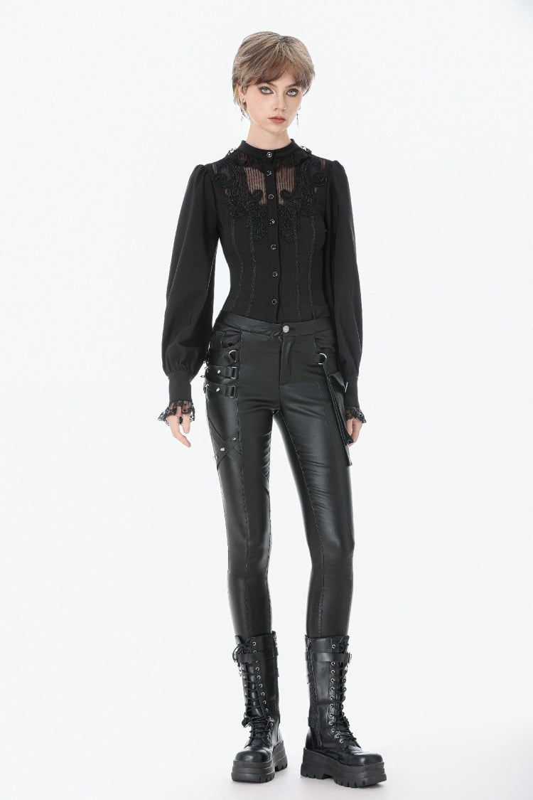 Black Asymmetric Studded Women's Punk Pants