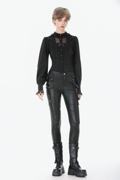Black Asymmetric Studded Women's Punk Pants