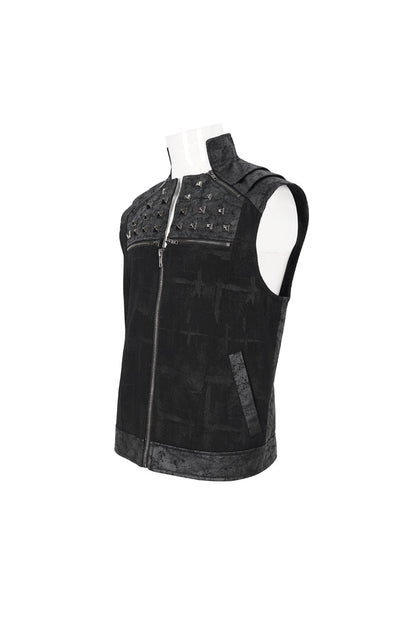 Black Chest Metal Willow Studded Sleeveless Men's Punk Vest