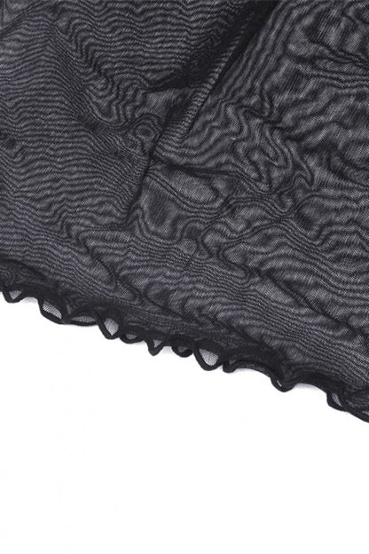 Black Long Sleeves Irregular Sheer Mesh Women's Daily Gothic Top