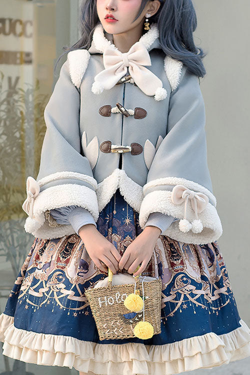Autumn Winter Double Collar Bowknot Single Breasted Sweet Lolita Cape Coat