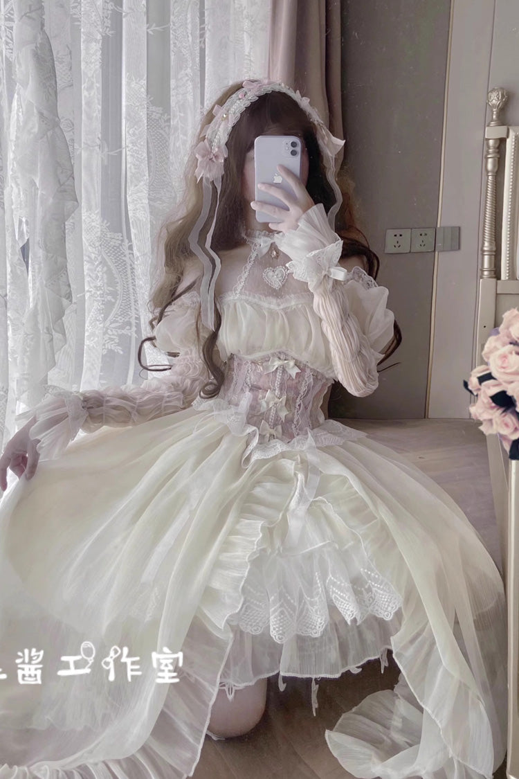 Ballet Twins Ruffle Bowknot Short Front Long Back Sweet Lolita Dress 2 Colors