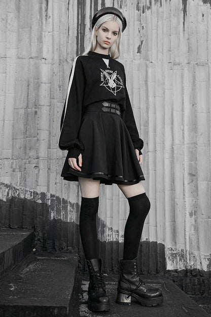 Black Casual High Waist Belted Women's Steam Punk Skirt