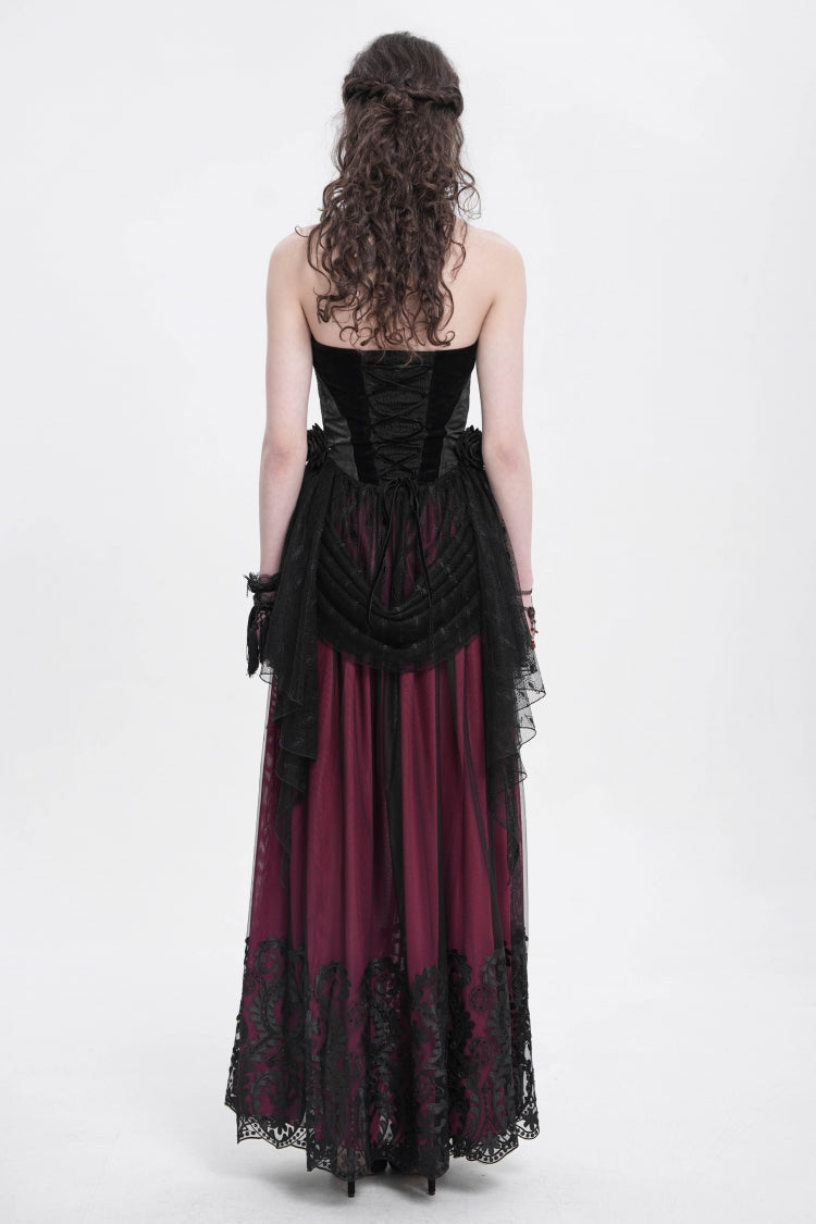 Black Halterneck Sleeveless Embroidery Stitching Rose Heart Lace Women's Gothic Blouse
