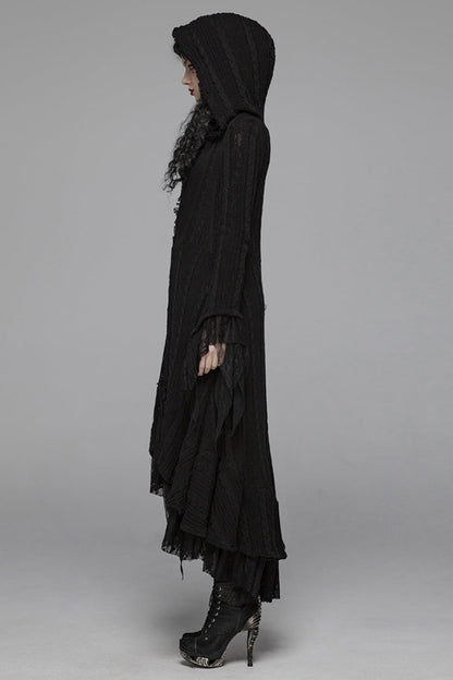 Black Long Sleeves Hollow Hooded Women's Gothic Dress