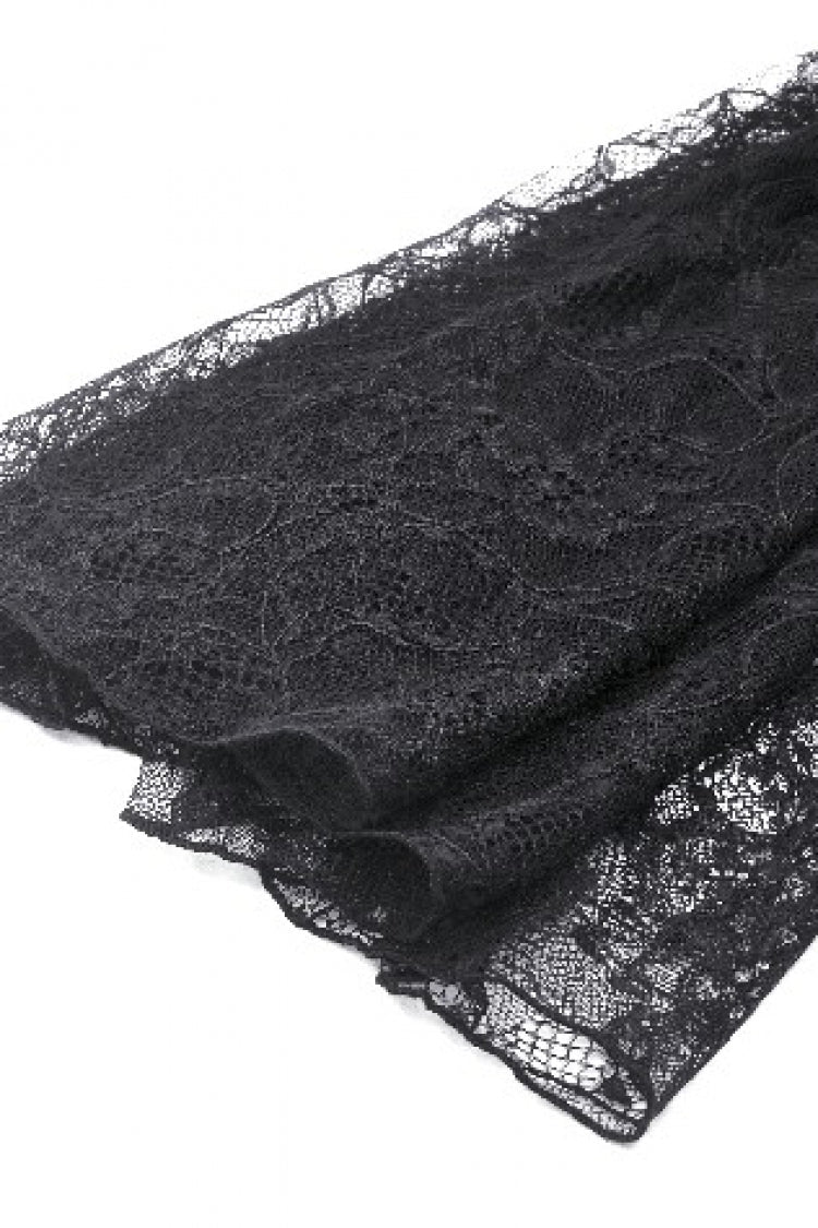 Black Off Shoulder Long Puff Sleeves Cut-Out Lace Women's Gothic Cape
