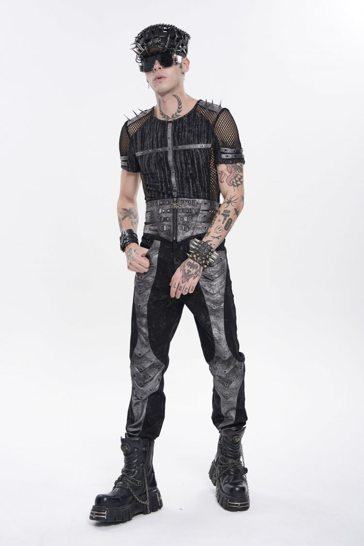 Black Multi-Layered Studded Zippered Eyelet Men's Punk Cool  Girdle