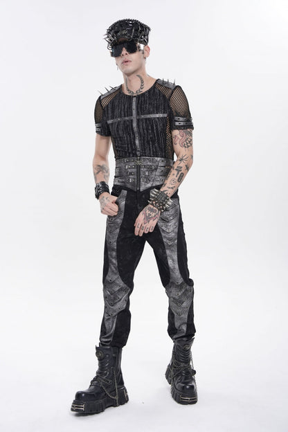 Black Multi-Layered Studded Zippered Eyelet Men's Punk Cool  Girdle