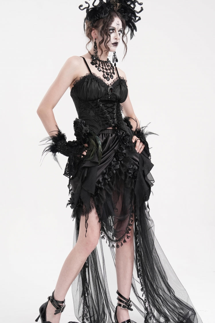 Black Lace Lace-Up Women's Gothic Overbust Corset