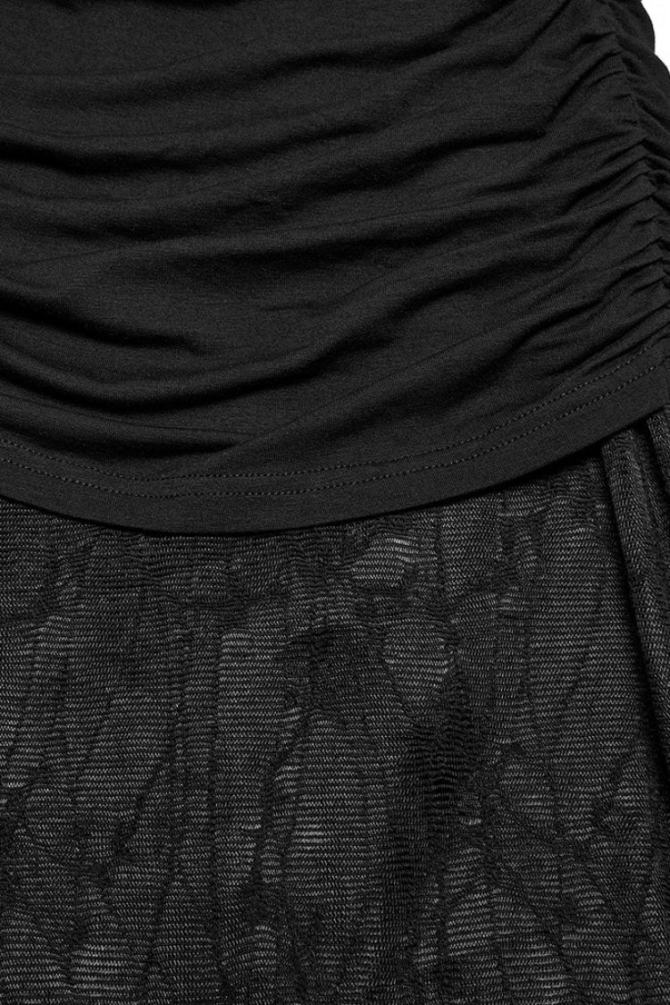 Black Irregular Mesh Ruched Women's Punk Fishtail Skirt