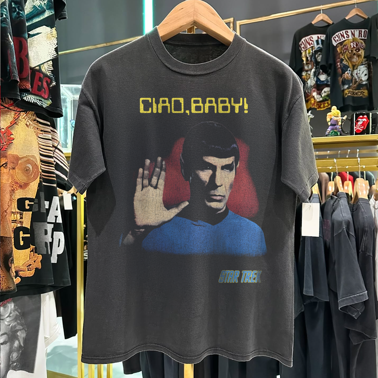90s Spock 'Ciao, Baby!' Rare Washed Black T-Shirt