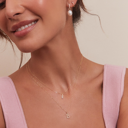 Solid White Gold Genuine Diamond Initial Letter Necklace