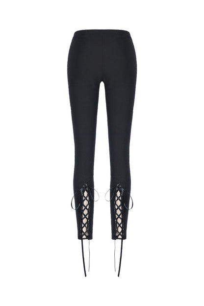 Black Floral Cut-Out Lace-Up Women's Gothic Leggings