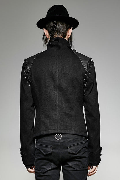 Black Metal Retro Button Decoration Long Sleeves Double Breasted Mens Steampunk Coat