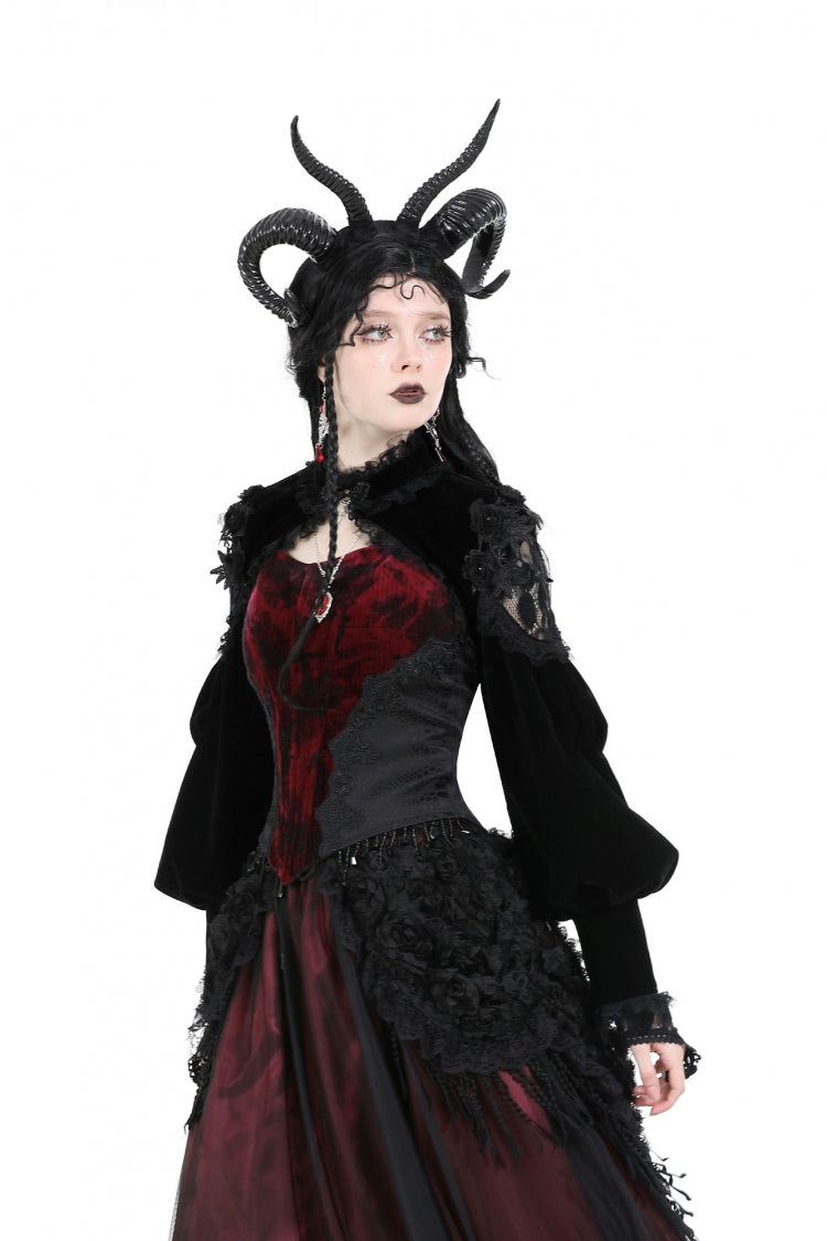 Black Long Lantern Sleeves Lace Spliced Velvet Women's Gothic Cape