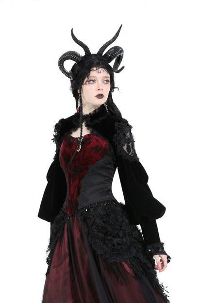 Black Long Lantern Sleeves Lace Spliced Velvet Women's Gothic Cape