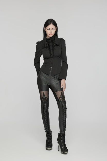 Black Long Puff Sleeves Stitching Lace Women's Gothic Blouse