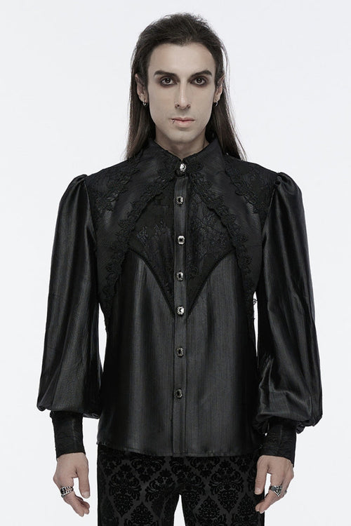 Black Long Puff Sleeves Spliced Lace Men's Gothic Shirt