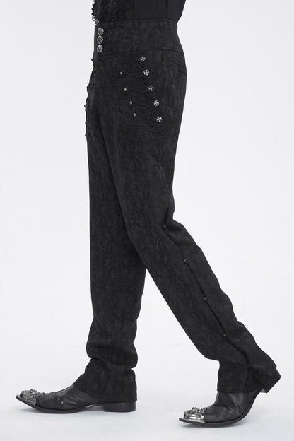 Black Jacquard Embroidery Men's Gothic Pants