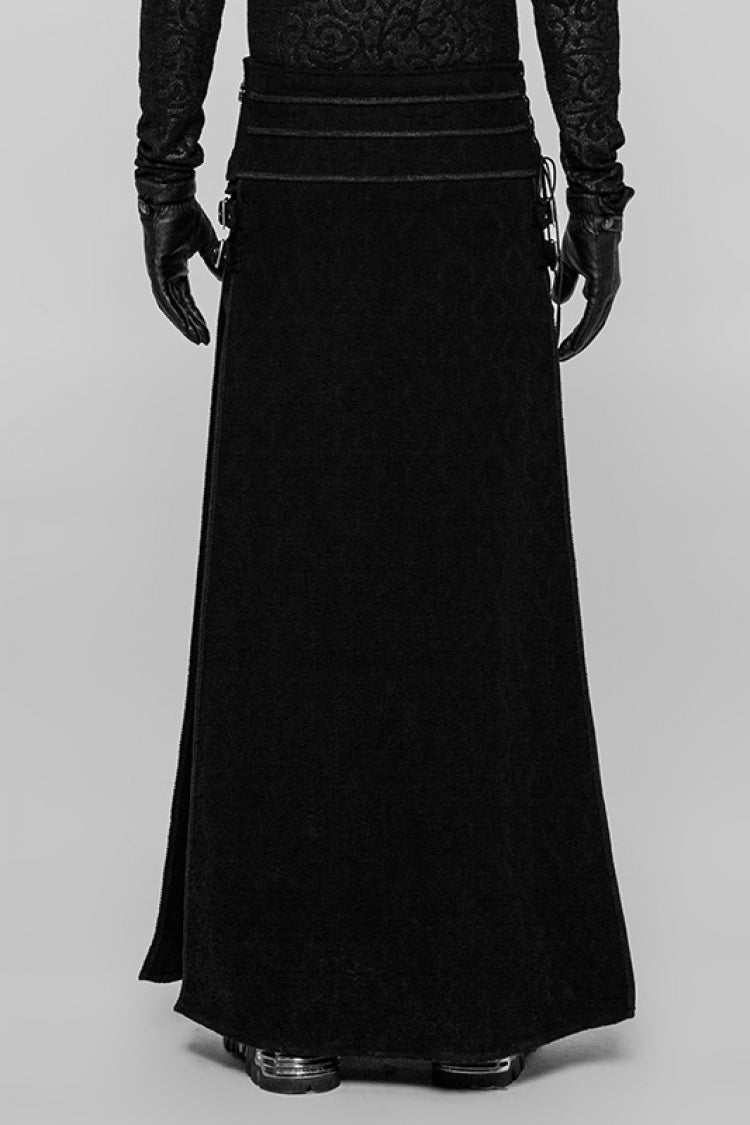 Black Jacquard Embroidery Metal Buckle Men's Steampunk Vintage Skirt