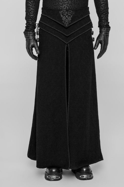 Black Jacquard Embroidery Metal Buckle Men's Steampunk Vintage Skirt