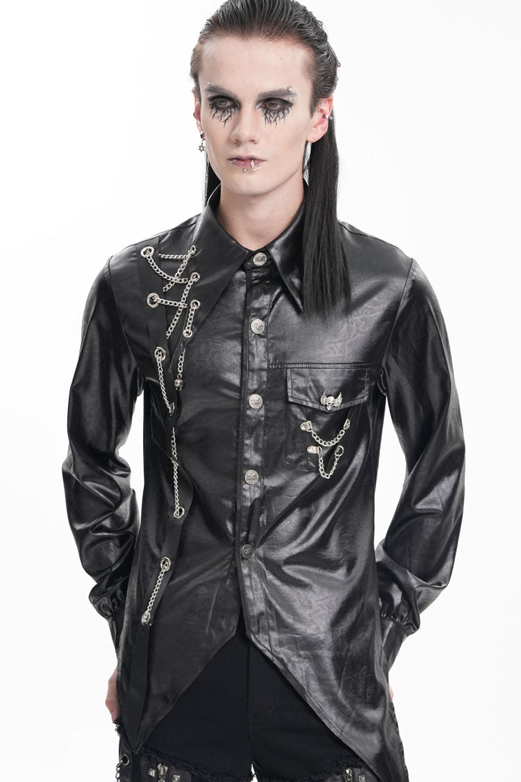 Black Long Sleeves Chain Eyelets Skull Men's Gothic Blouse