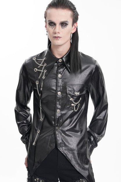 Black Long Sleeves Chain Eyelets Skull Men's Gothic Blouse