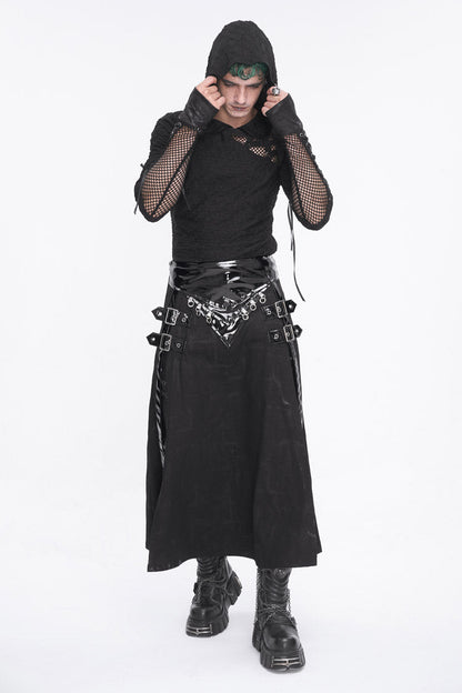 Black Patent Leather Splice Split Men's Punk Skirt