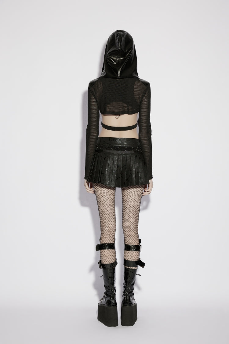Black Irregular Hooded Sheer Eyelet Women's Punk Cool  Cape