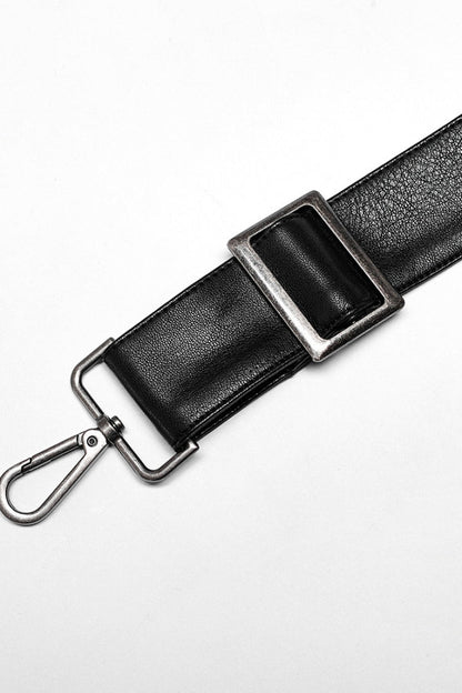 Black Faux Leather Detachable Metal Side Straps Men's Steampunk Pants