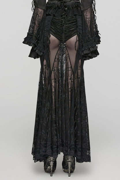 Black Lace Sheer Wrapped Hip Women's Gothic Skirt