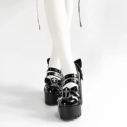 Black Bow Chain Cross Princess Gothic Punk Lolita High Heels